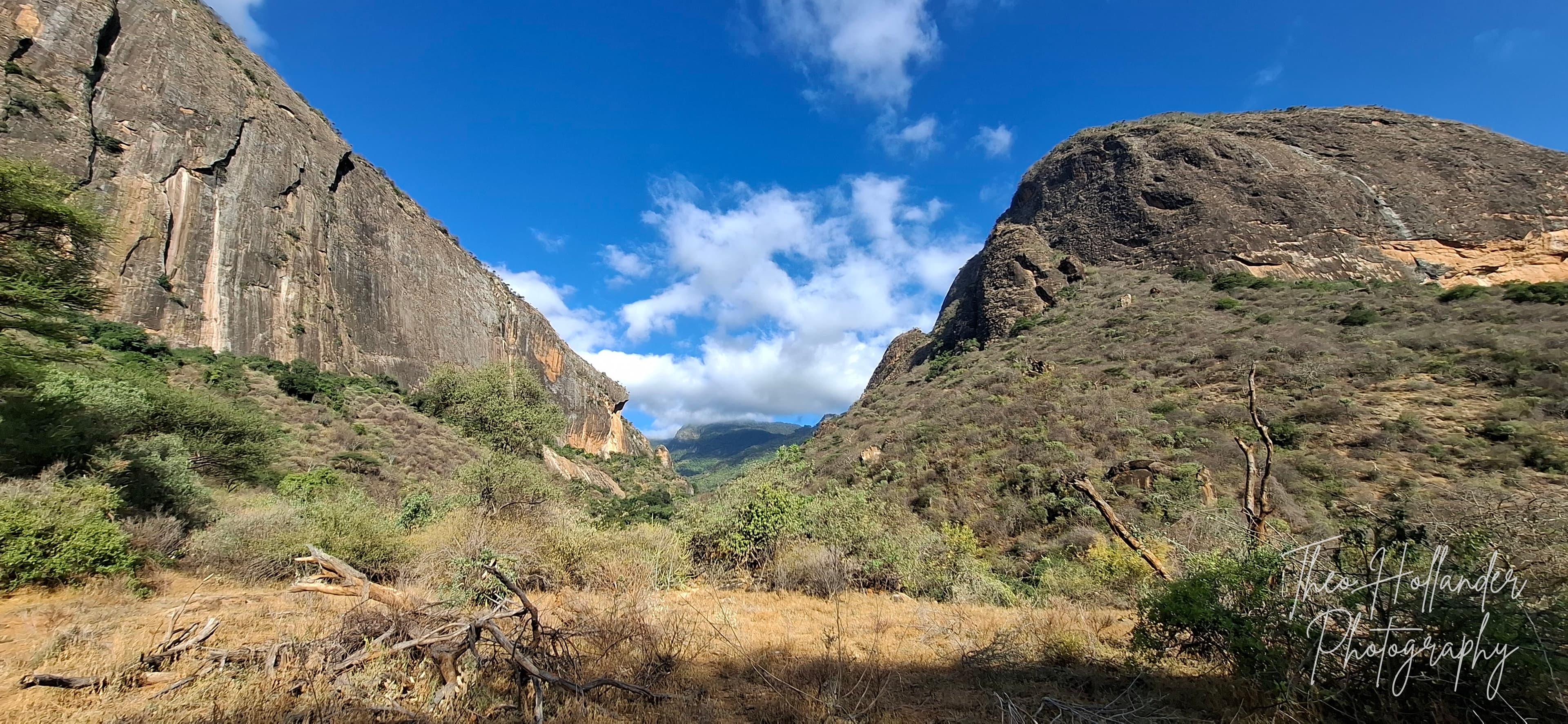 Sheer rock walls of a remote gorge in northern Kenya