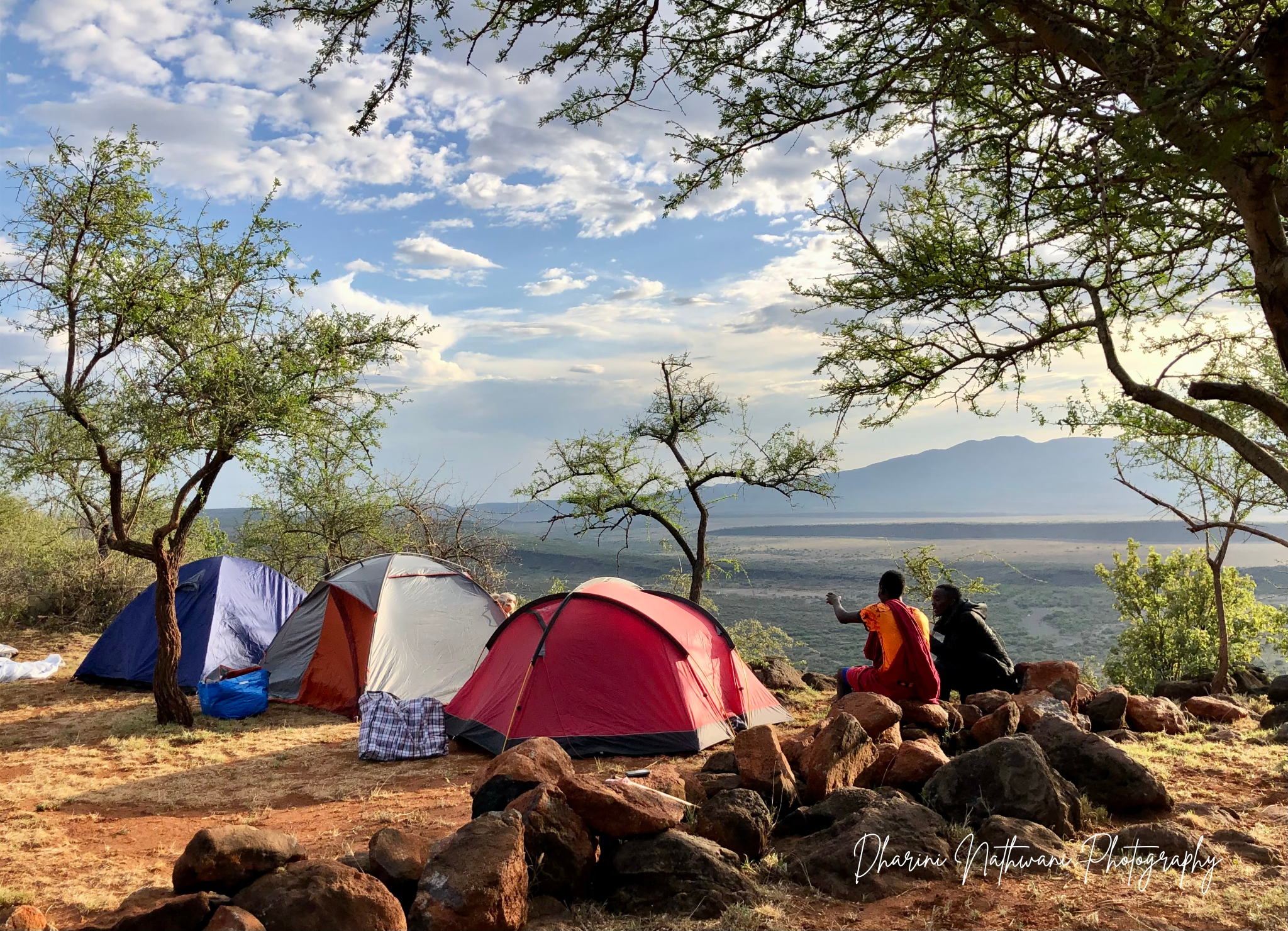 A wild camp pitched in the open landscape of northern Kenya