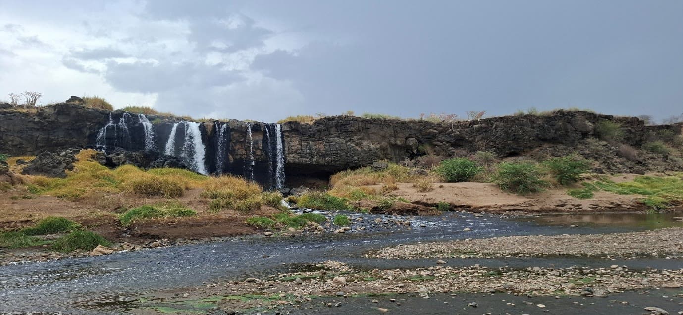 The geothermal waterfalls of Kapedo tumbling into the Suguta River